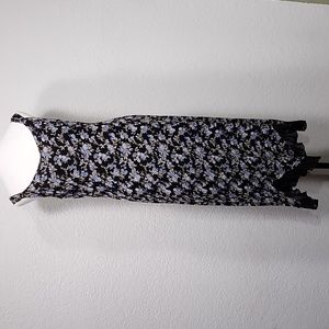 Black Floral Midi Slip Dress with Lavender Accents